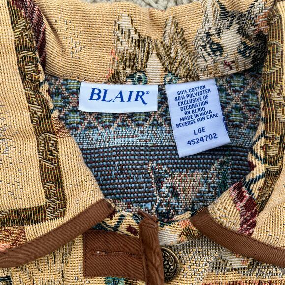 Vintage 90s Grandma Cats Kittens Pattern Tapestry Jacket Blair - Size Large - Picture 4 of 10
